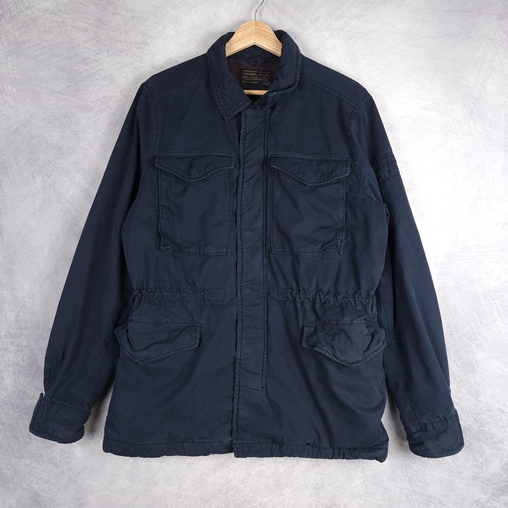 Abercrombie Fitch Field Jacket Mens Small Blue Canvas Barn Cargo Utility Coat